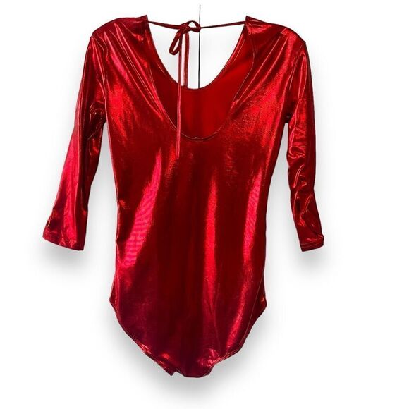 Amscan Scoop Neck Quarter Sleeve Metallic Costume Cosplay Bodysuit Red Medium - Picture 2 of 7